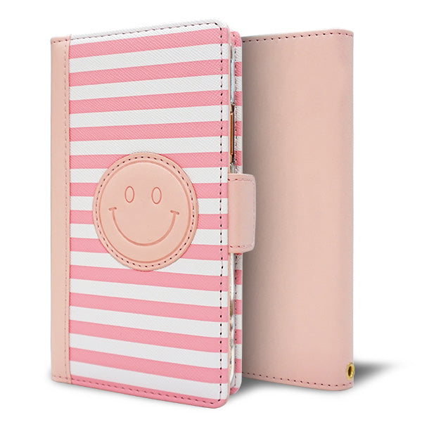 AQUOS R10 SH-51F docomo スマホケース 手帳型 ボーダー ニコちゃん スタンド付き