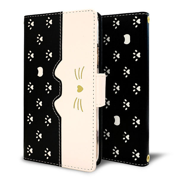 arrows We2 FCG02 au スマホケース 手帳型 ねこ 肉球 ミラー付き スタンド付き 耐衝撃