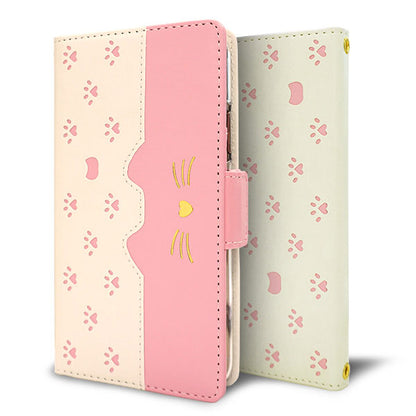 BASIO active3 KYG04 au スマホケース 手帳型 ねこ 肉球 ミラー付き スタンド付き 耐衝撃