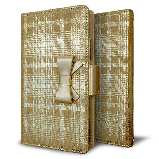 OPPO A5 5G OPG06 au スマホケース 手帳型 リボン キラキラ チェック 耐衝撃