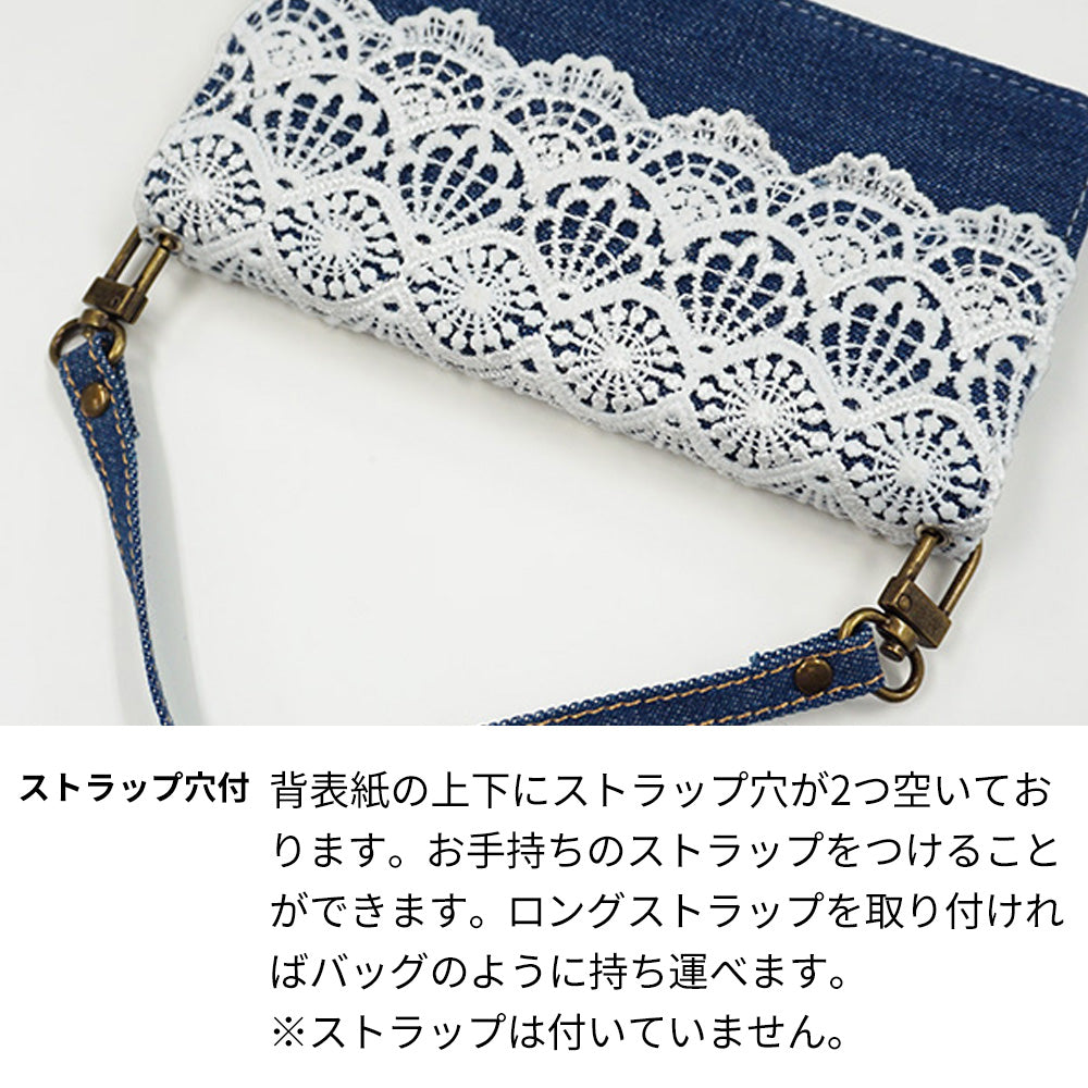 らくらくスマートフォン a A401FC  Y!mobile スマホケース 手帳型 デニム レース ミラー付 耐衝撃