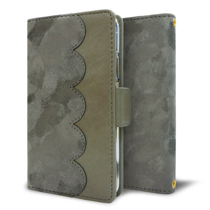 AQUOS sense10 SHG15 au スマホケース 手帳型 スエード風 ウェーブ ミラー付 スタンド付