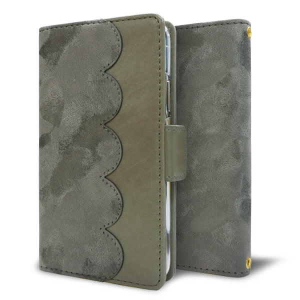 BASIO active3 KYG04 au スマホケース 手帳型 スエード風 ウェーブ ミラー付 スタンド付