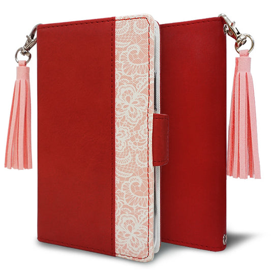 arrows Alpha F-51F docomo スマホケース 手帳型 バイカラー レース スタンド機能付 耐衝撃