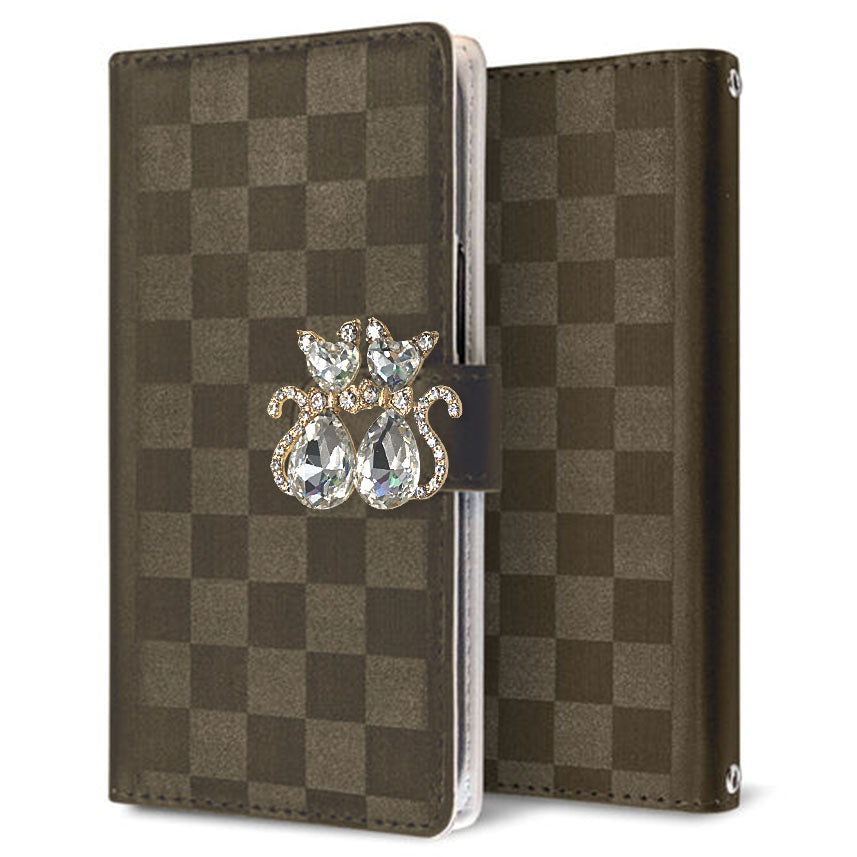 Qua phone QZ KYV44 au かくれ市松模様 手帳型ケース 耐衝撃