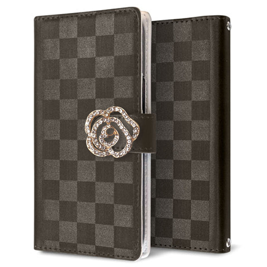 AQUOS sense3 plus サウンド SHV46 au かくれ市松模様 手帳型ケース 耐衝撃