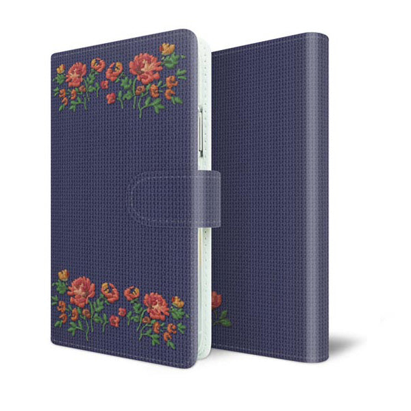Galaxy S23 SCG19 au スマホケース 手帳型 全機種対応 花刺繍風 UV印刷