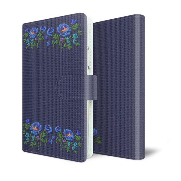 Qua phone QZ KYV44 au スマホケース 手帳型 全機種対応 花刺繍風 UV印刷