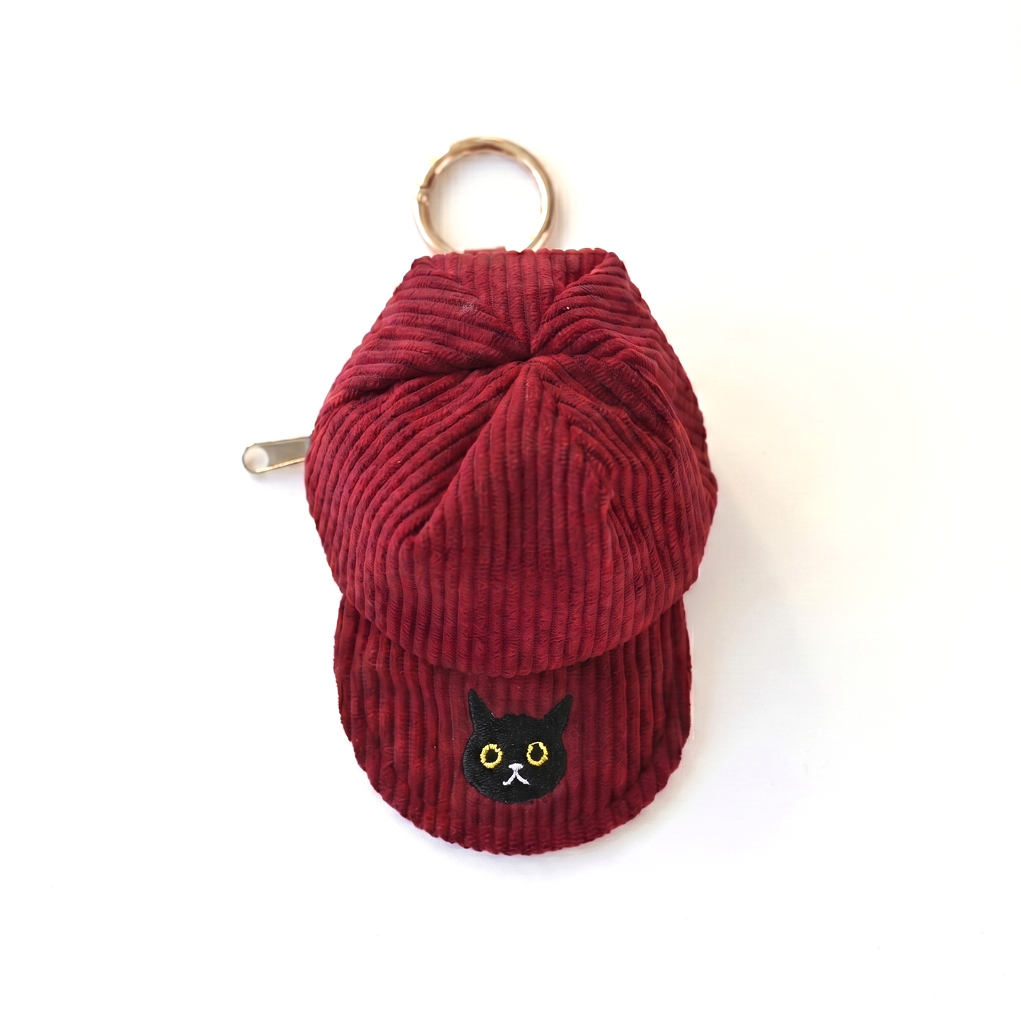 コーデュロイ キャップポーチ 刺繍 猫 小物入れ