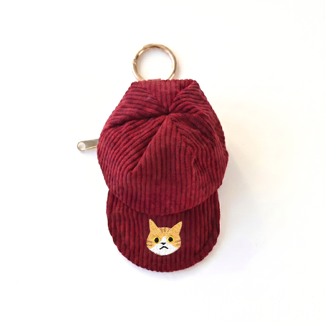 コーデュロイ キャップポーチ 刺繍 猫 小物入れ