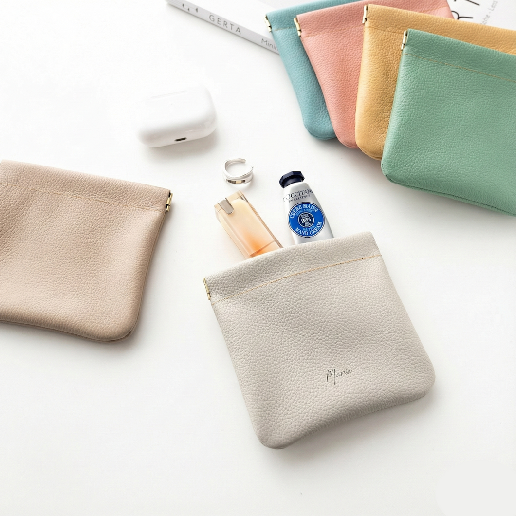 姫路レザー シュリンクレザー ばね口 ポーチ 名入れ