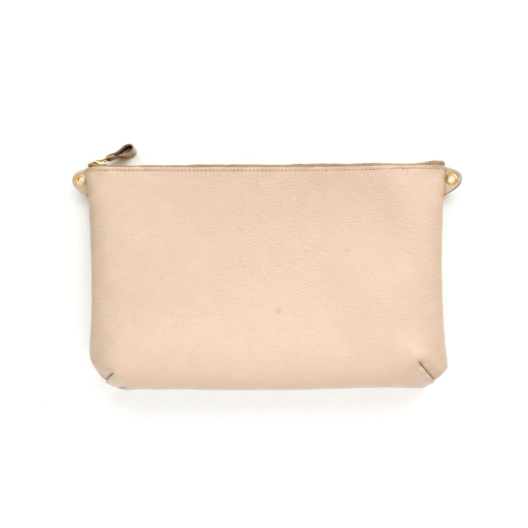 姫路レザー シュリンクレザー 横型マチありファスナーポシェット