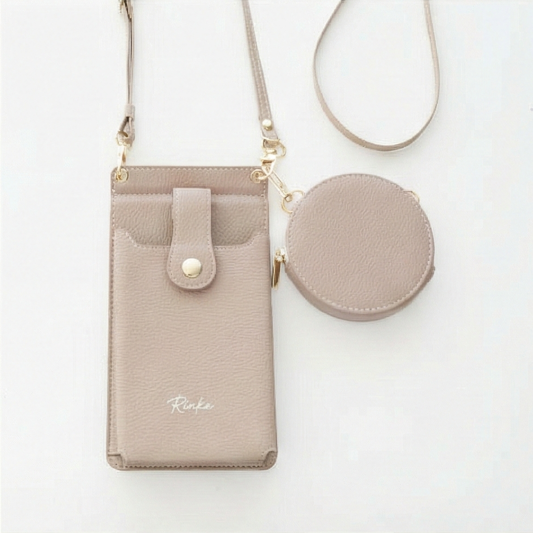 ミラー付き スマホポシェット＆ラウンドポーチ セット simple 名入れ ミニ財布