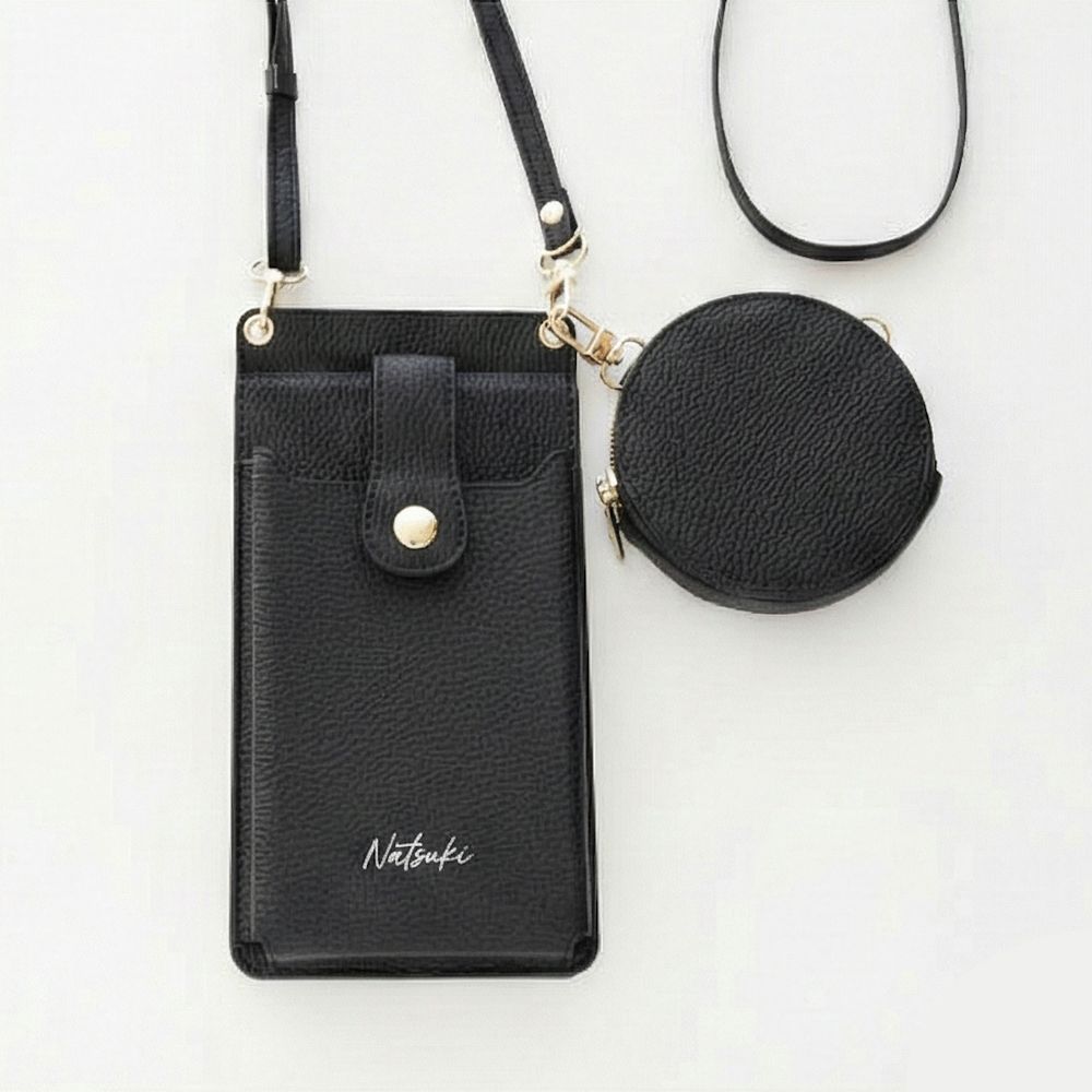 ミラー付き スマホポシェット＆ラウンドポーチ セット simple 名入れ ミニ財布