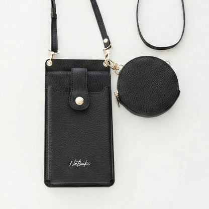 ミラー付き スマホポシェット＆ラウンドポーチ セット simple 名入れ ミニ財布
