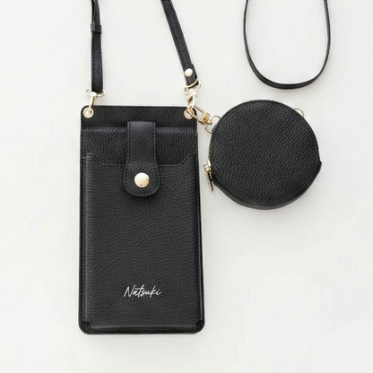 ミラー付き スマホポシェット＆ラウンドポーチ セット simple 名入れ ミニ財布