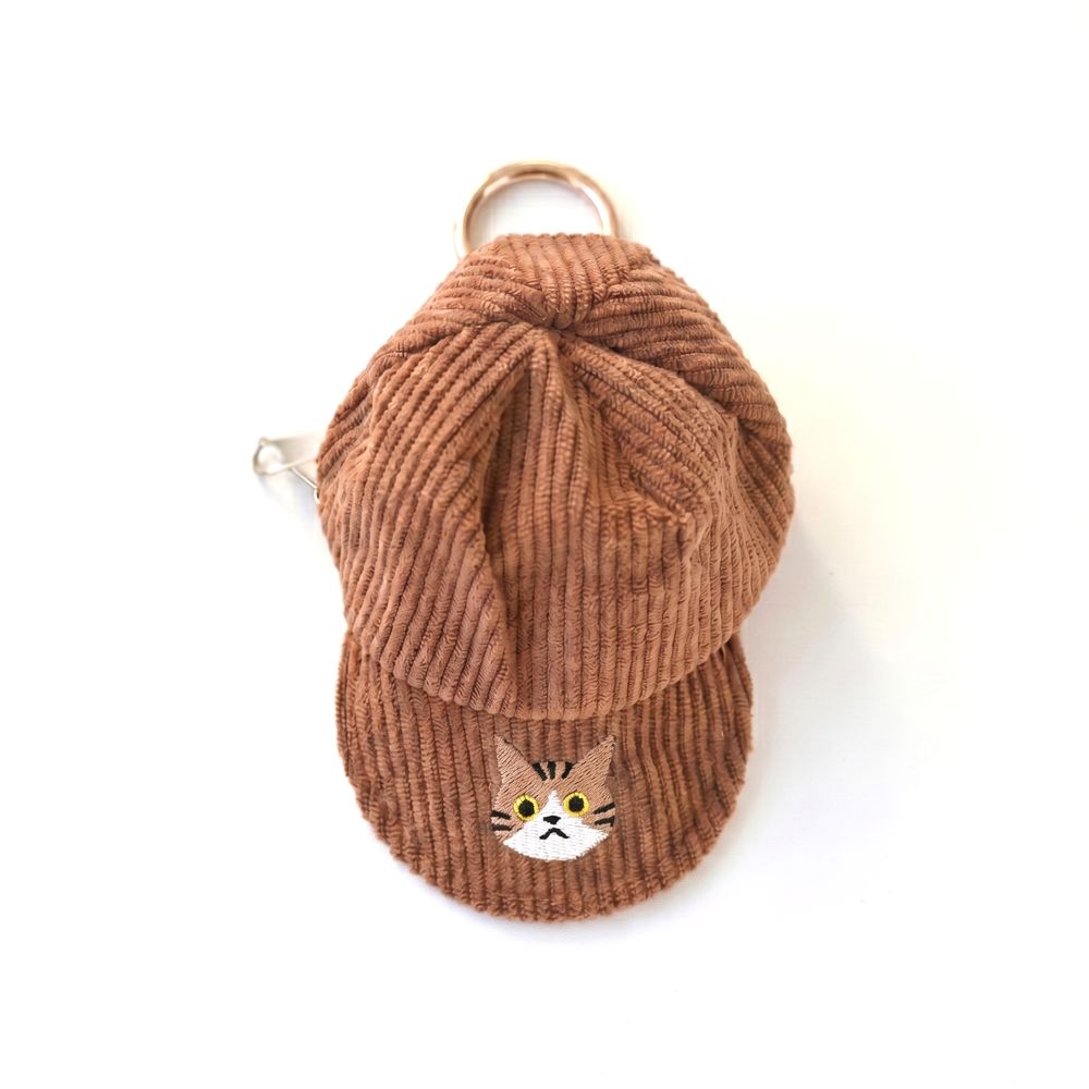 コーデュロイ キャップポーチ 刺繍 猫 小物入れ