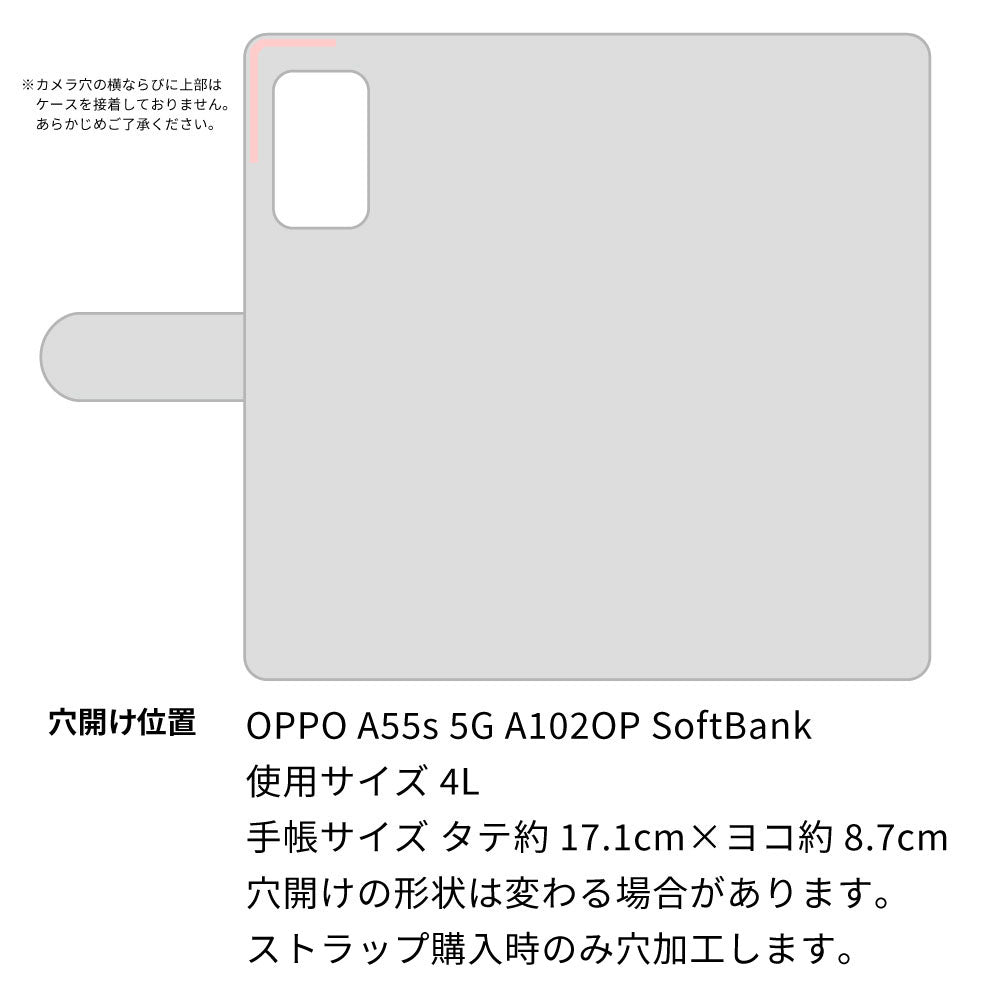 OPPO A55s 5G A102OP SoftBank 天然素材の水玉デニム本革仕立て 本革ベルト 手帳型ケース 耐衝撃