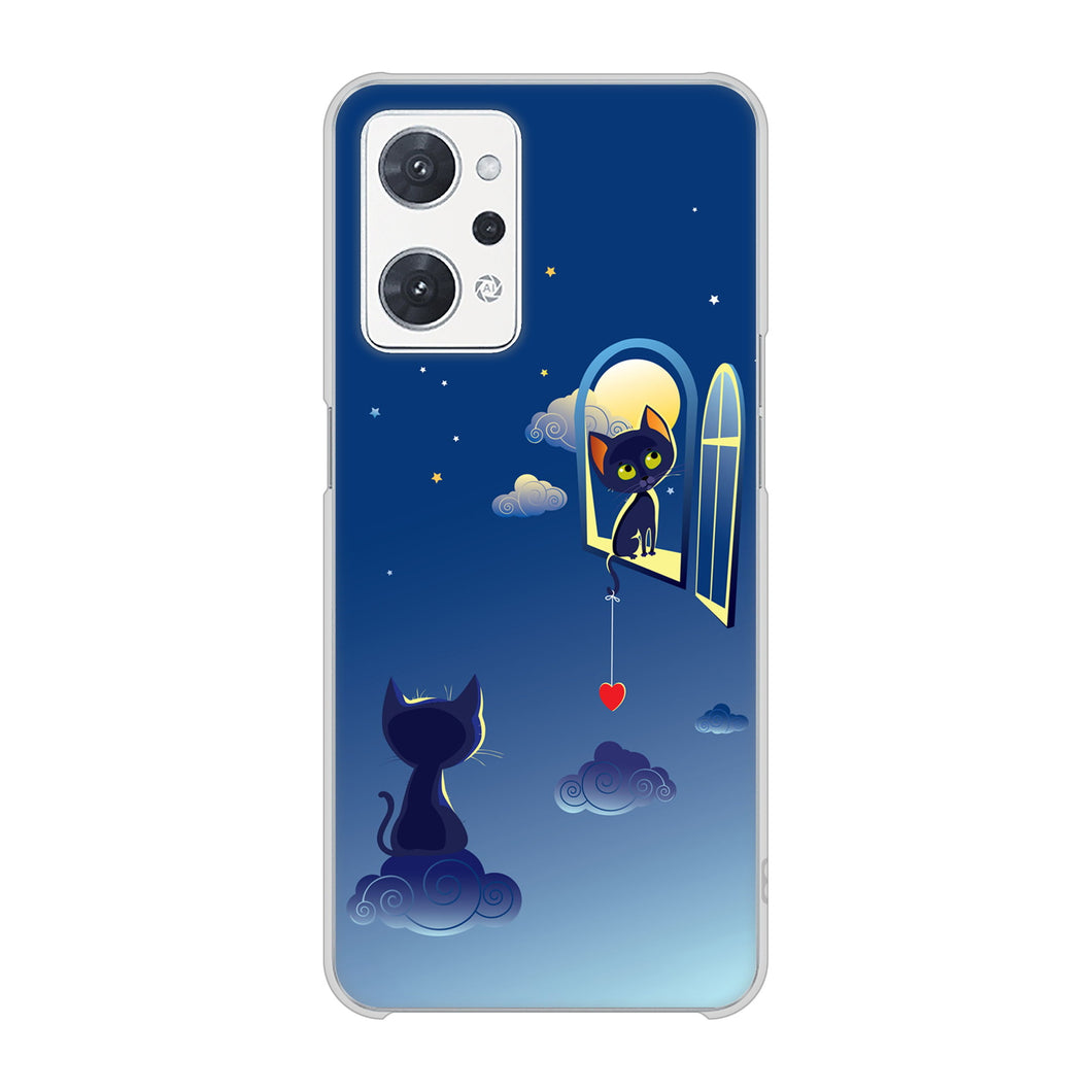 OPPO reno9 A A301OP Y!mobile 高画質仕上げ 背面印刷 ハードケース夜とネコ