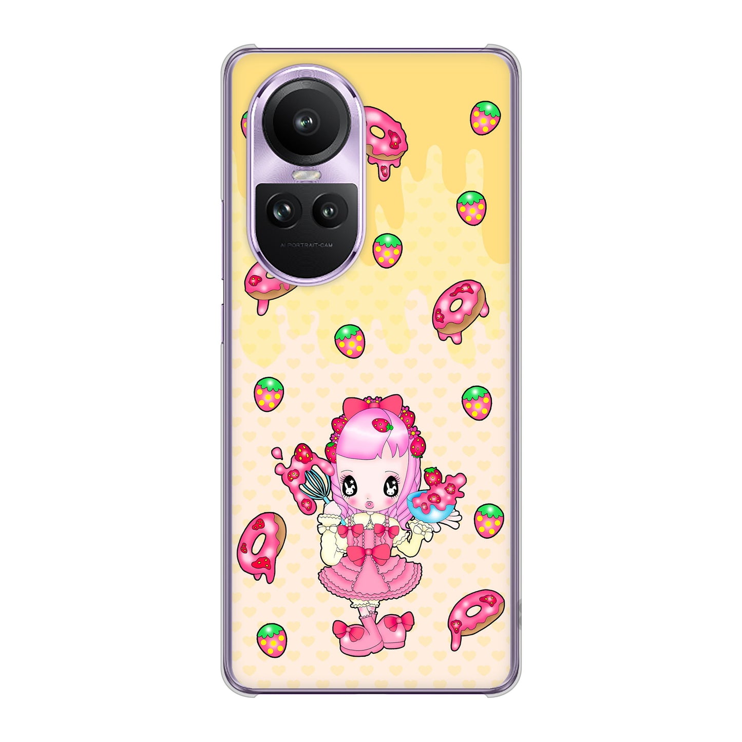 OPPO Reno10 Pro 5G A302OP SoftBank 高画質仕上げ 背面印刷 ハードケースむかいあぐる ストロベリードーナツ
