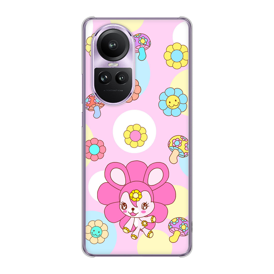 OPPO Reno10 Pro 5G A302OP SoftBank 高画質仕上げ 背面印刷 ハードケースむかいあぐる フラワーうさぎのフラッピョン