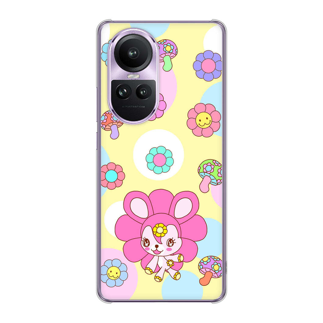 OPPO Reno10 Pro 5G A302OP SoftBank 高画質仕上げ 背面印刷 ハードケースむかいあぐる フラワーうさぎのフラッピョン