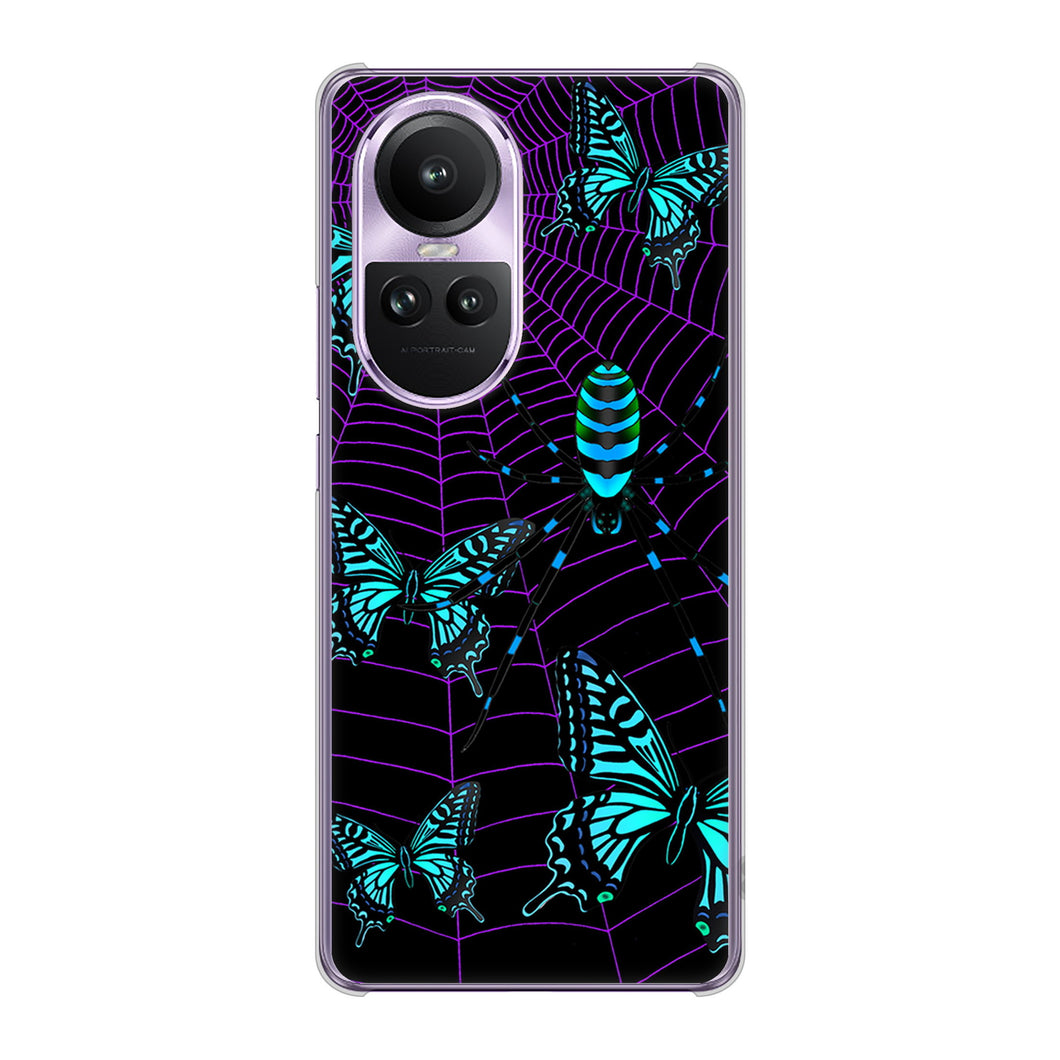 OPPO Reno10 Pro 5G A302OP SoftBank 高画質仕上げ 背面印刷 ハードケースむかいあぐる 蜘蛛の巣に舞う蝶