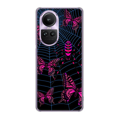 OPPO Reno10 Pro 5G A302OP SoftBank 高画質仕上げ 背面印刷 ハードケースむかいあぐる 蜘蛛の巣に舞う蝶