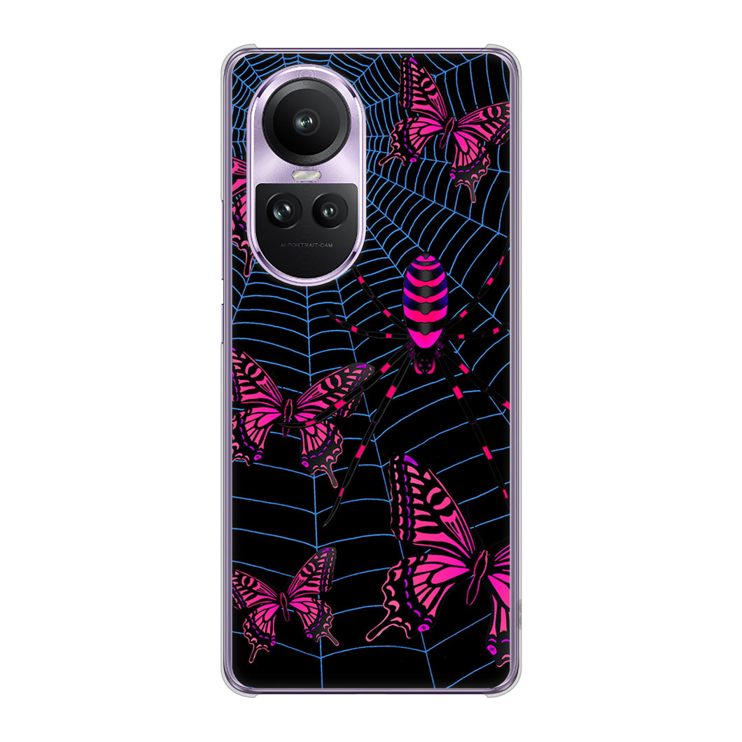 OPPO Reno10 Pro 5G A302OP SoftBank 高画質仕上げ 背面印刷 ハードケースむかいあぐる 蜘蛛の巣に舞う蝶