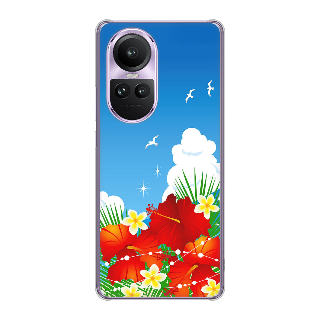 OPPO Reno10 Pro 5G A302OP SoftBank 高画質仕上げ 背面印刷 ハードケース 【VA821 ハイビスカスと青空】