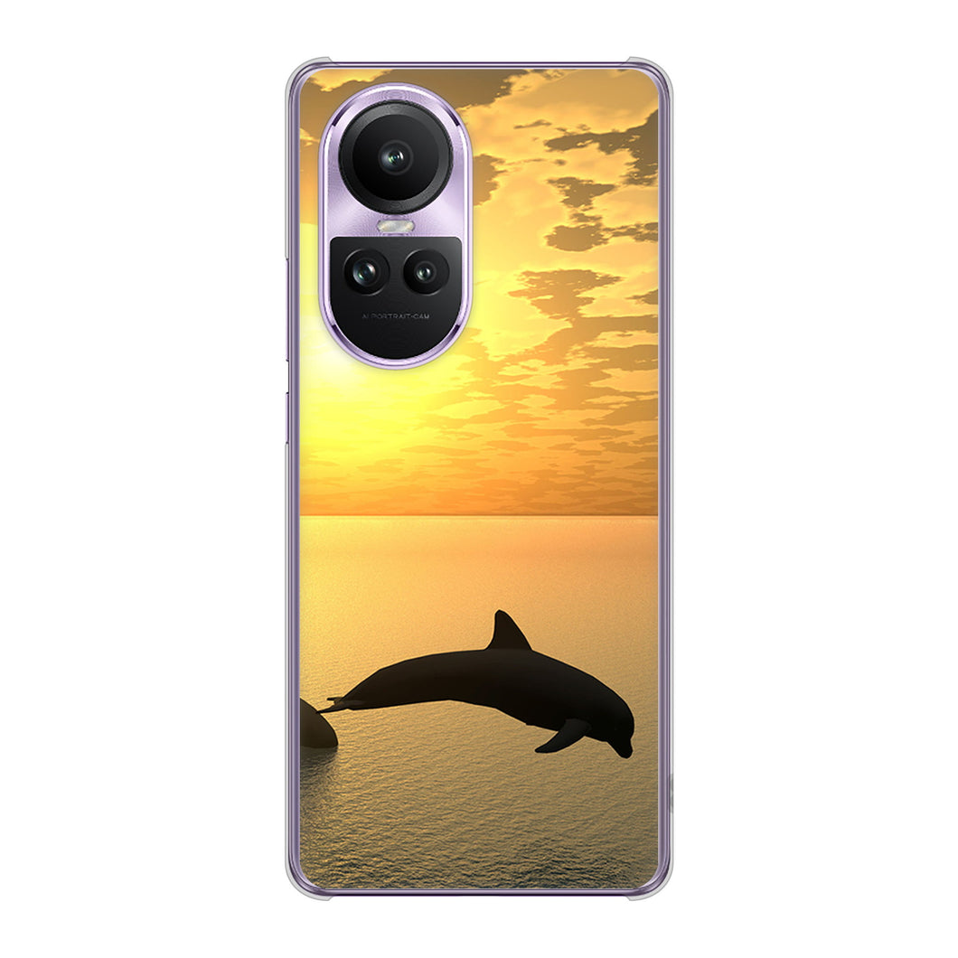 OPPO Reno10 Pro 5G A302OP SoftBank 高画質仕上げ 背面印刷 ハードケース 【VA845 夕暮れのドルフィン】