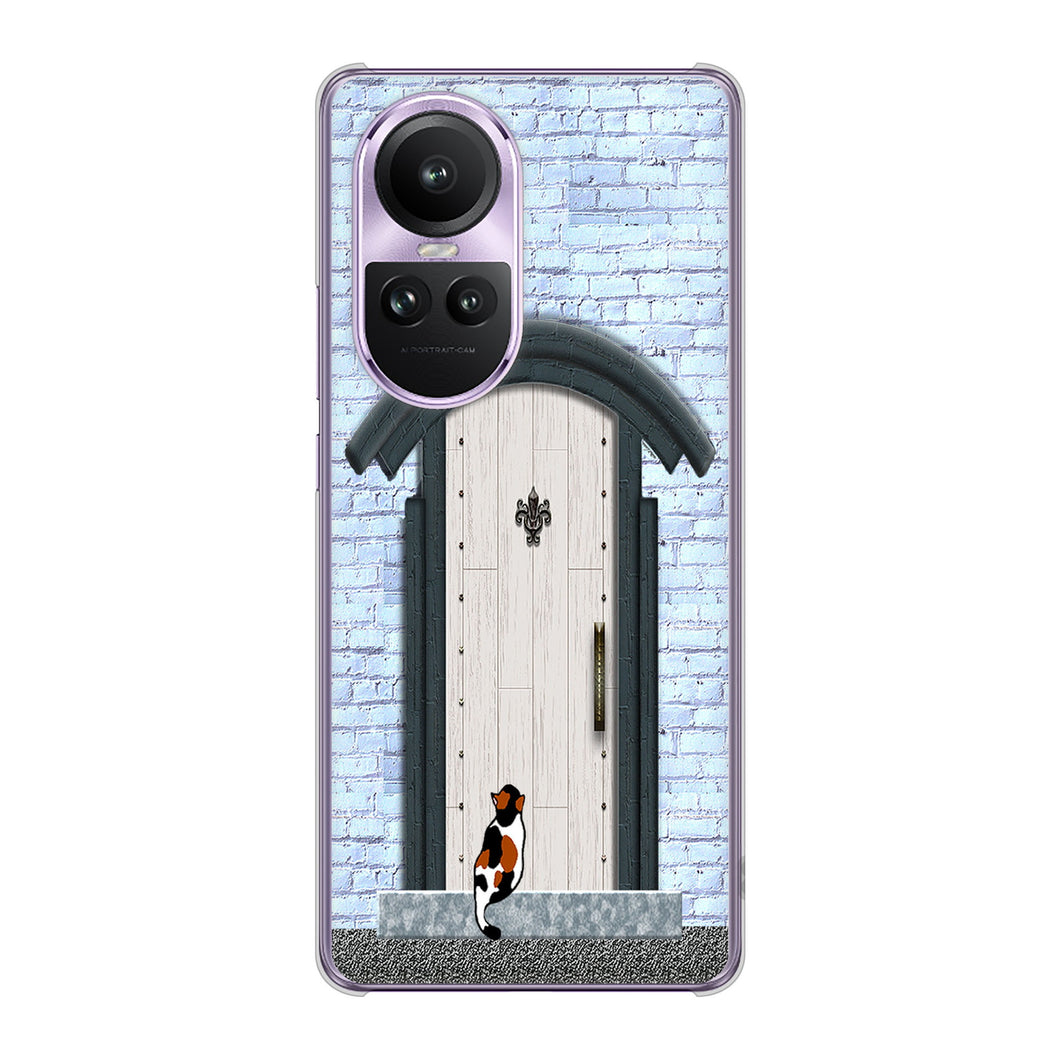 OPPO Reno10 Pro 5G A302OP SoftBank 高画質仕上げ 背面印刷 ハードケース猫とドア