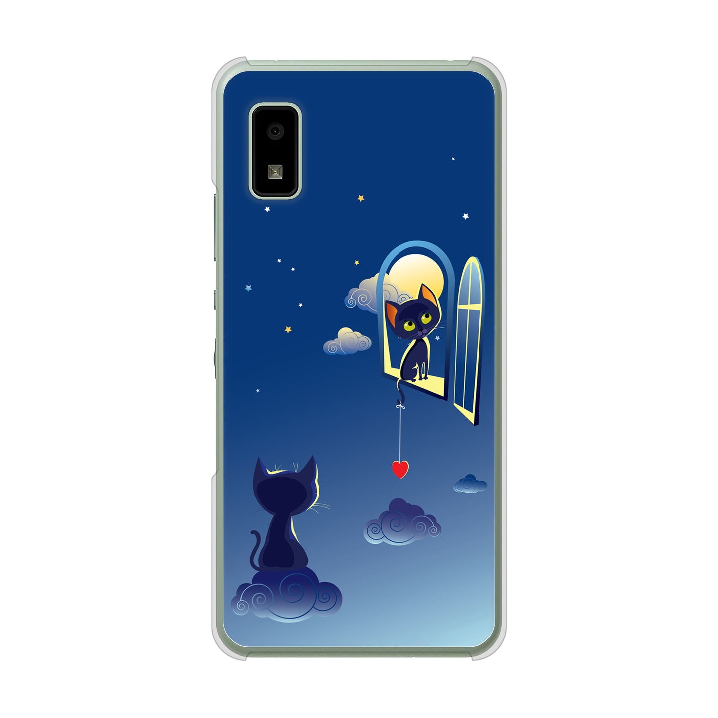 AQUOS wish3 A302SH Y!mobile 高画質仕上げ 背面印刷 ハードケース夜とネコ