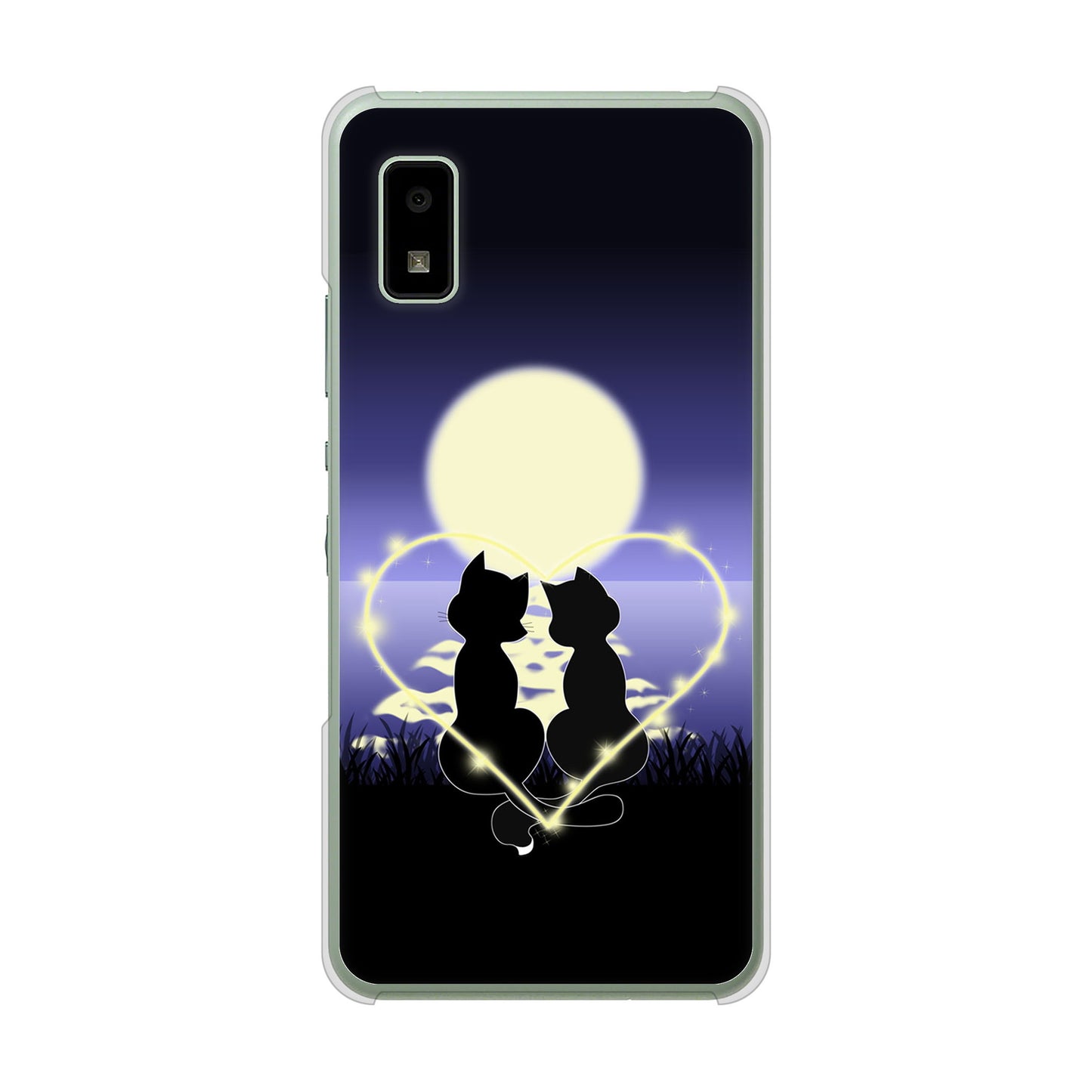 AQUOS wish3 A302SH Y!mobile 高画質仕上げ 背面印刷 ハードケース夜とネコ