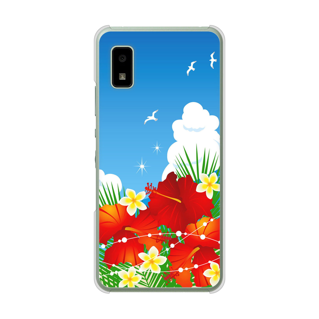 AQUOS wish3 A302SH Y!mobile 高画質仕上げ 背面印刷 ハードケース 【VA821 ハイビスカスと青空】
