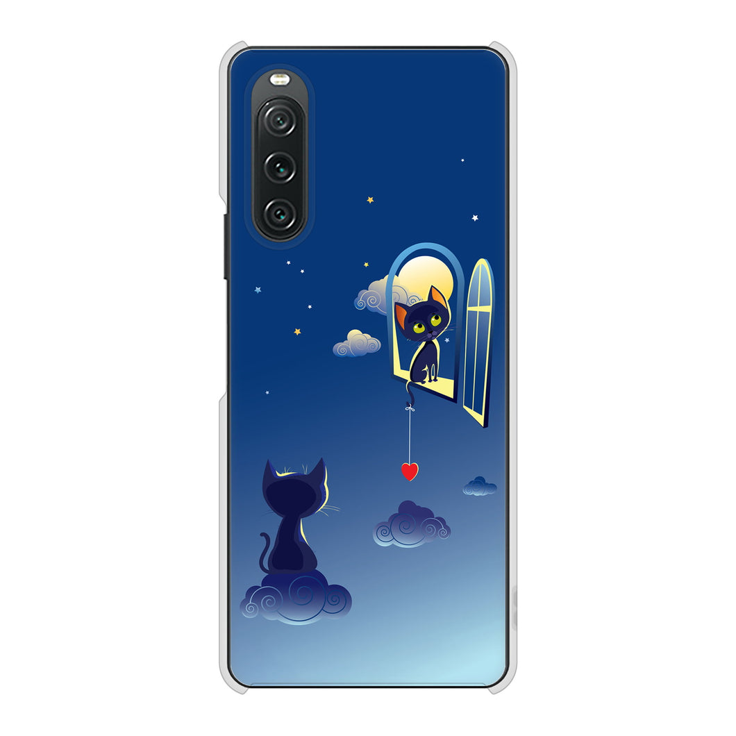 Xperia 10 V A302SO SoftBank 高画質仕上げ 背面印刷 ハードケース夜とネコ