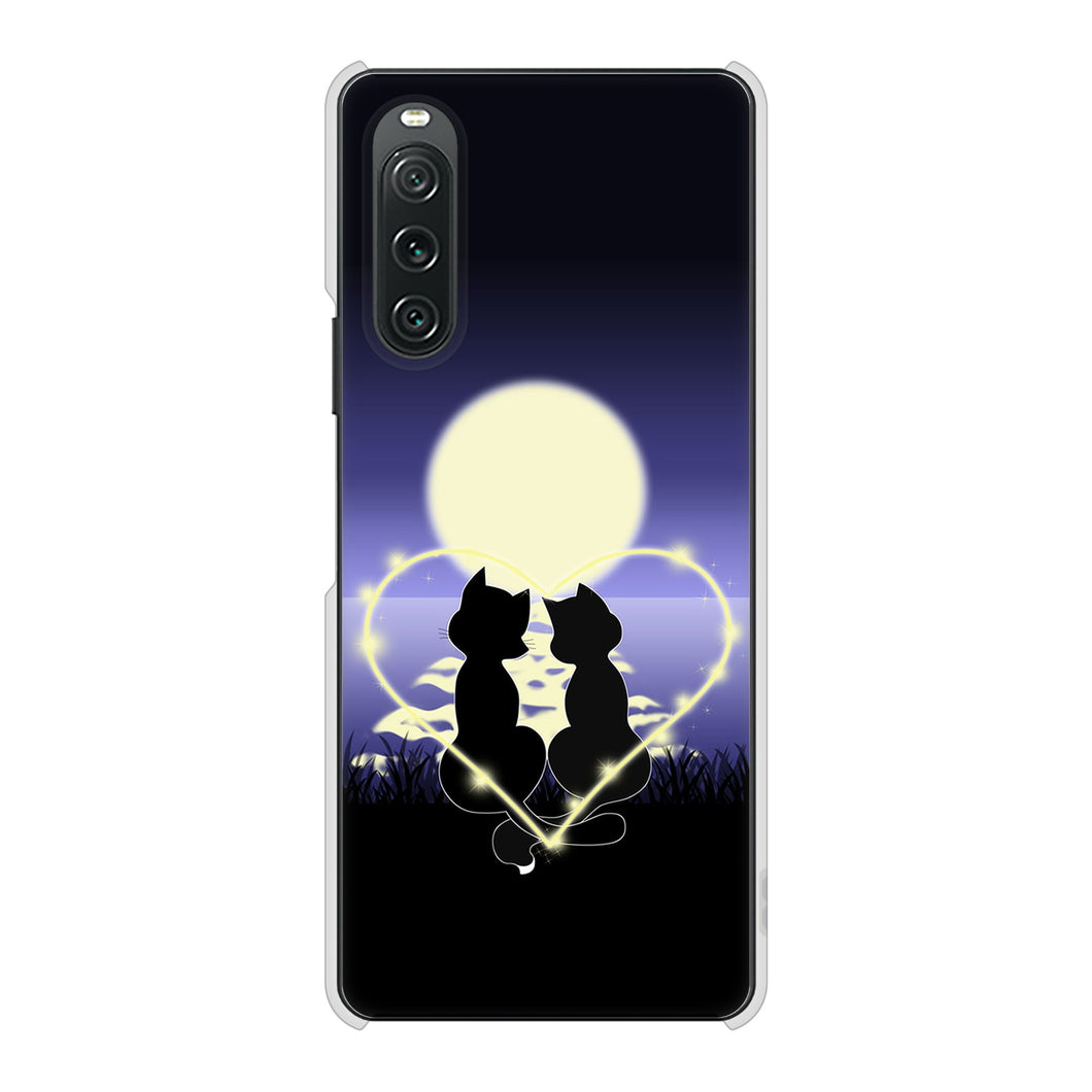 Xperia 10 V A302SO SoftBank 高画質仕上げ 背面印刷 ハードケース夜とネコ