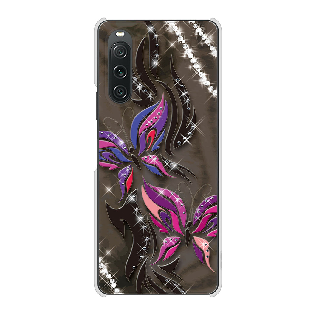 Xperia 10 V A302SO SoftBank 高画質仕上げ 背面印刷 ハードケース 【1164 キラめくストーンと蝶】