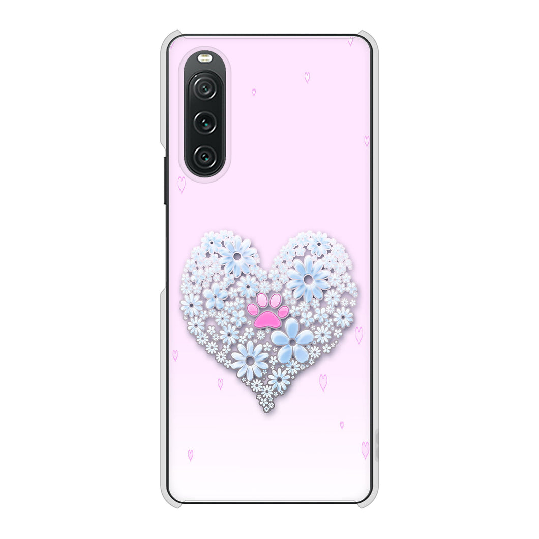 Xperia 10 V A302SO SoftBank 高画質仕上げ 背面印刷 ハードケースハートと肉球