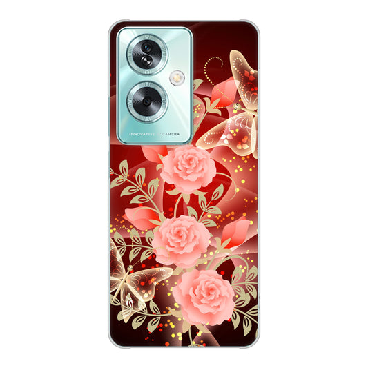 OPPO A79 5G A303OP Y!mobile 高画質仕上げ 背面印刷 ハードケース 【VA824 魅惑の蝶とピンクのバラ】