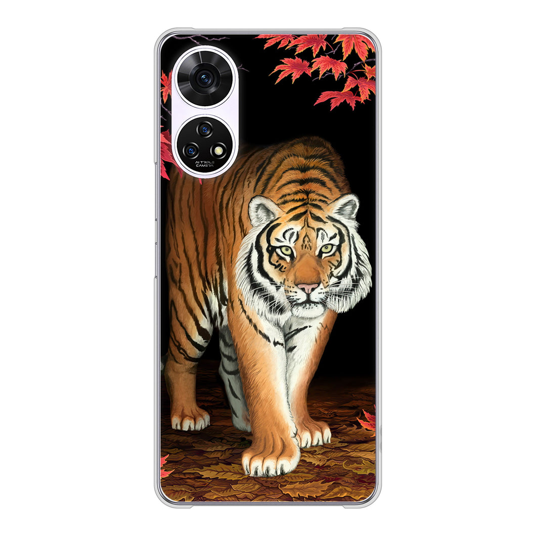 あんしんファミリースマホ A303ZT SoftBank 高画質仕上げ 背面印刷 ハードケース 【177 もみじと虎】