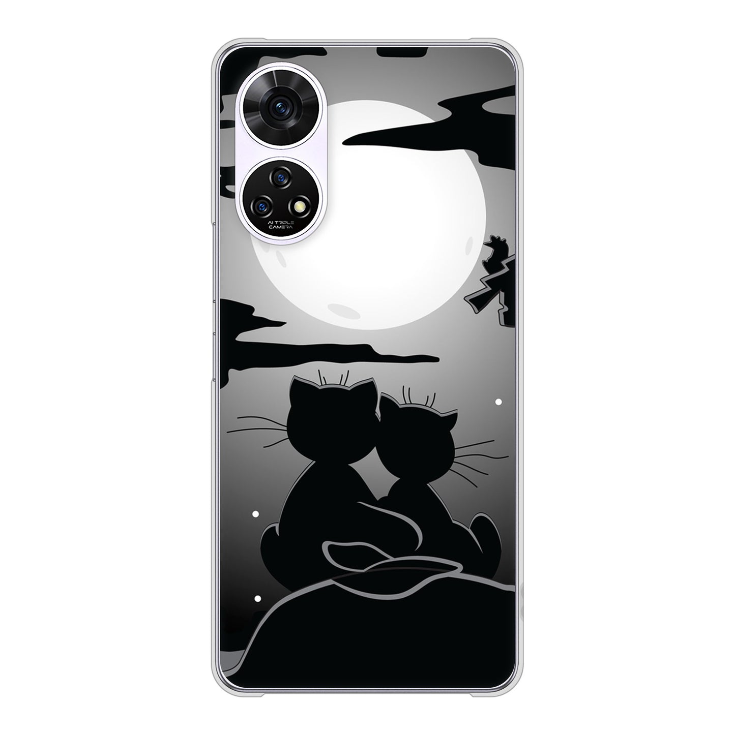 あんしんファミリースマホ A303ZT SoftBank 高画質仕上げ 背面印刷 ハードケース夜とネコ