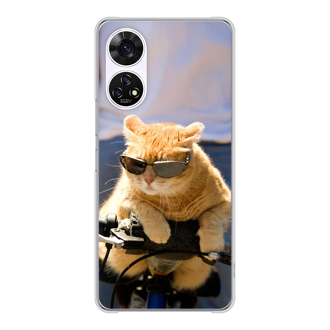 あんしんファミリースマホ A303ZT SoftBank 高画質仕上げ 背面印刷 ハードケース 【595 にゃんとサイクル】