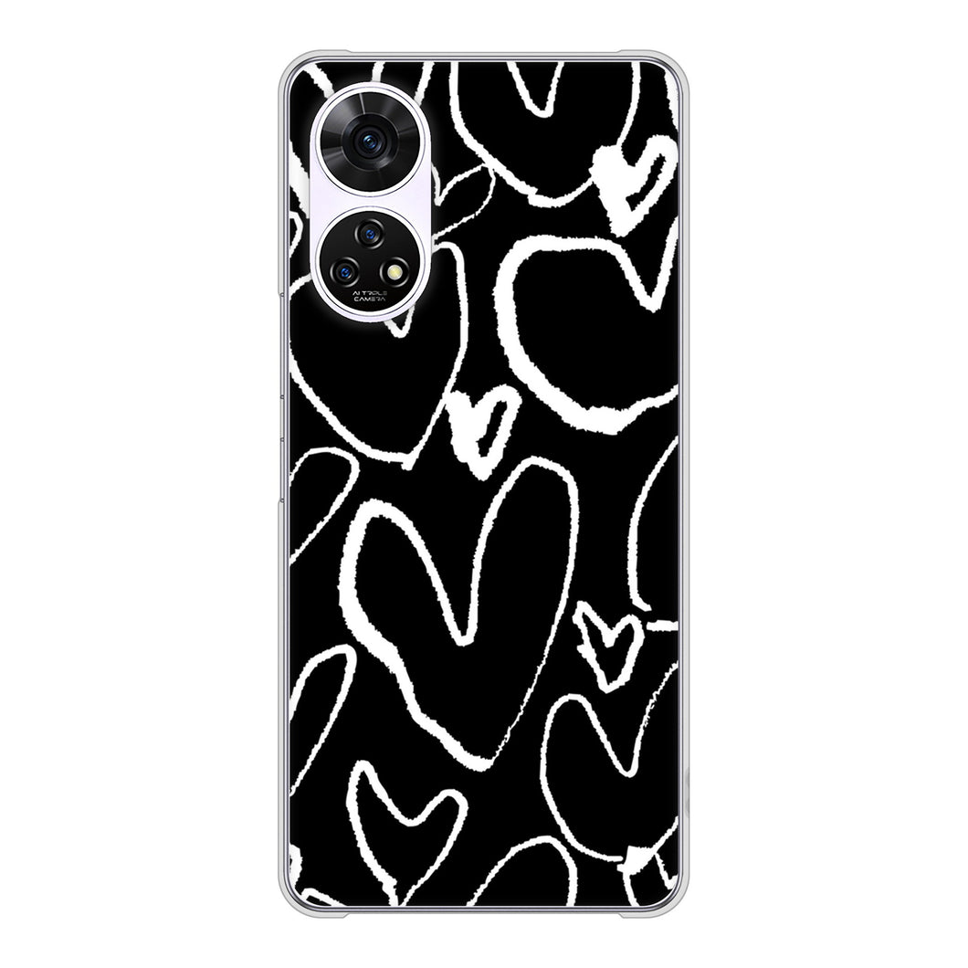 あんしんファミリースマホ A303ZT SoftBank 高画質仕上げ 背面印刷 ハードケース 【1124 ハート BK＆WH】