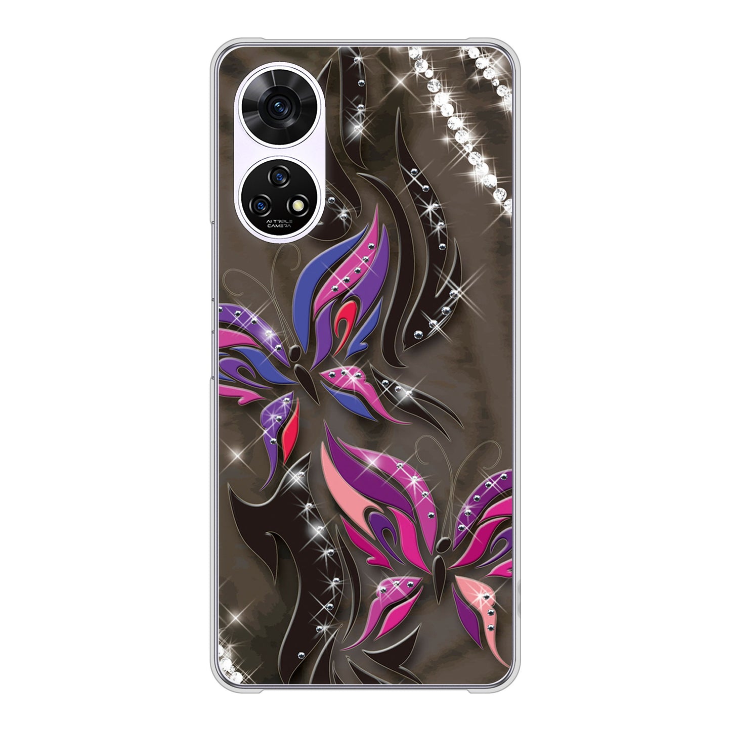 あんしんファミリースマホ A303ZT SoftBank 高画質仕上げ 背面印刷 ハードケース 【1164 キラめくストーンと蝶】