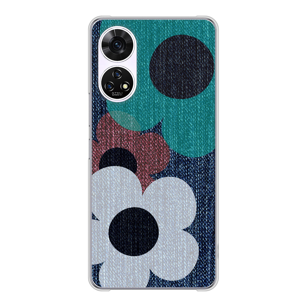 あんしんファミリースマホ A303ZT SoftBank 高画質仕上げ 背面印刷 ハードケース 【EK869 ルーズフラワーinデニム風】