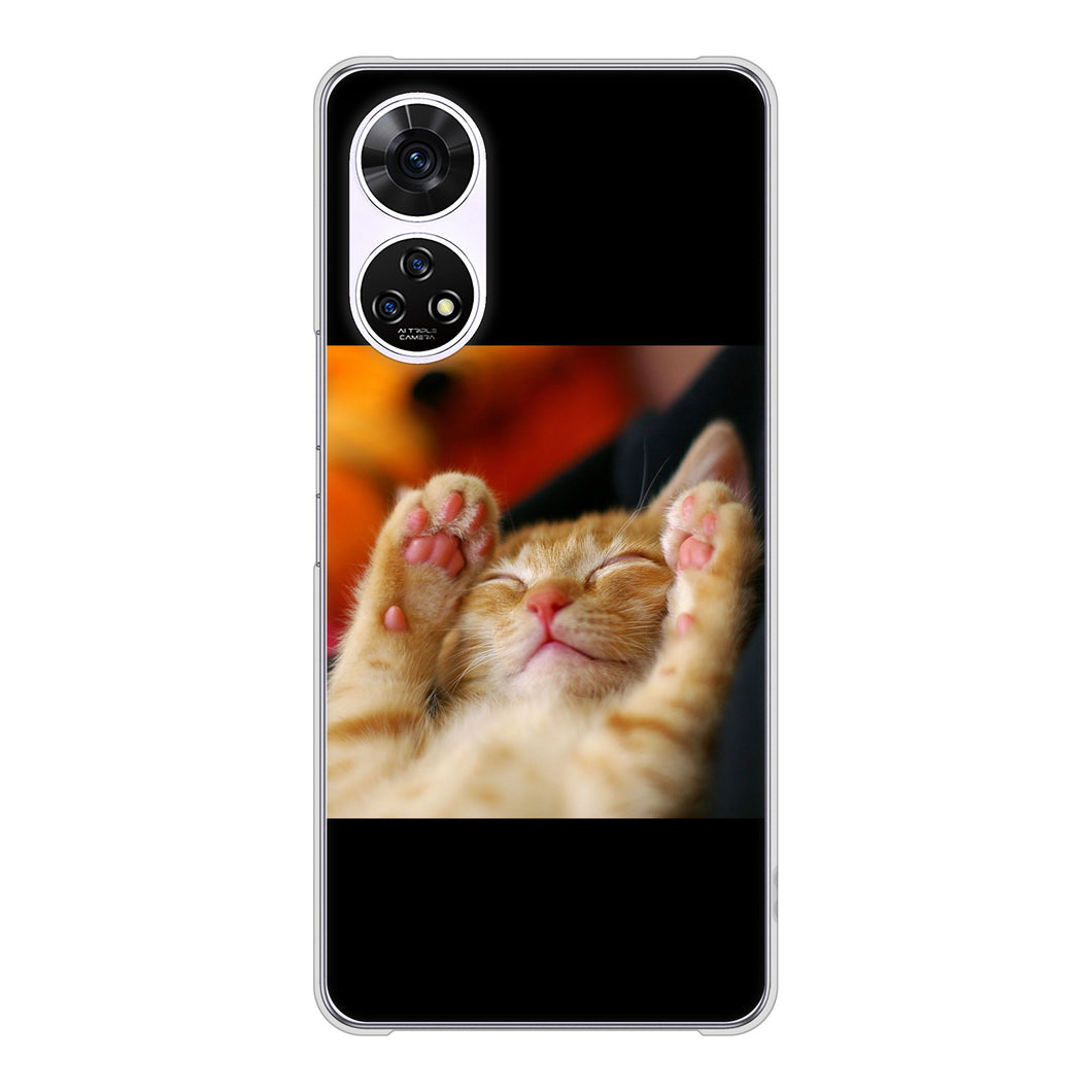 あんしんファミリースマホ A303ZT SoftBank 高画質仕上げ 背面印刷 ハードケース 【VA804 爆睡するネコ】