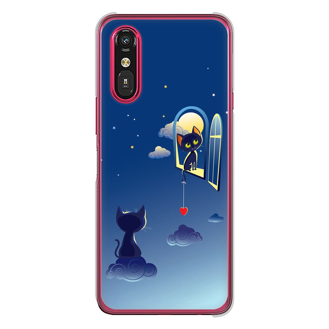 らくらくスマートフォン a A401FC  Y!mobile 高画質仕上げ 背面印刷 ハードケース夜とネコ