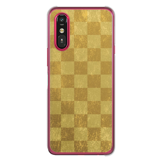 らくらくスマートフォン a A401FC  Y!mobile 高画質仕上げ 背面印刷 ハードケース 【619 市松模様-金（骨董風に傷んだイメージ）】
