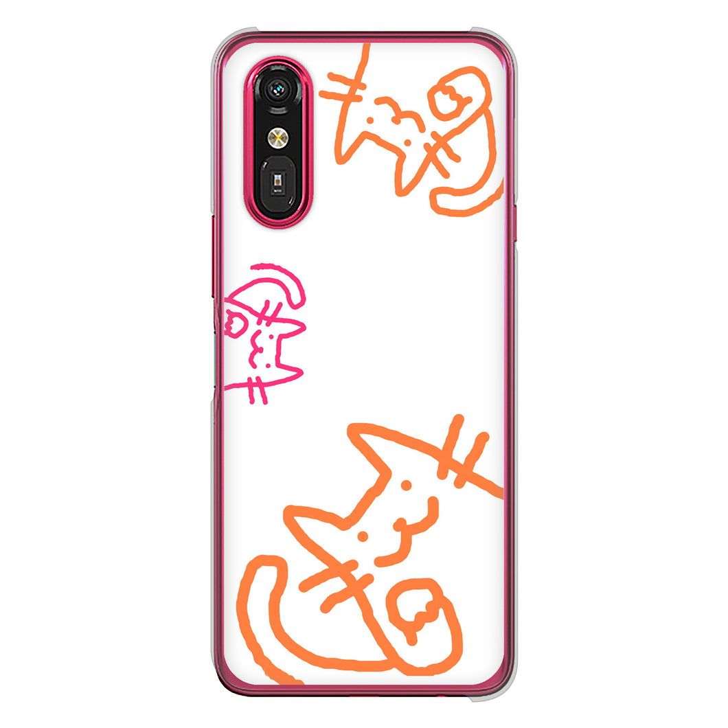 らくらくスマートフォン a A401FC  Y!mobile 高画質仕上げ 背面印刷 ハードケース 【1098 手まねきする3匹のネコ】